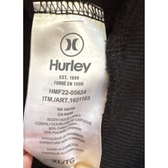 Hurley Mens XL Black Pullover Hoodie With Kangaroo Pocket & Drawstring - Picture 5 of 8